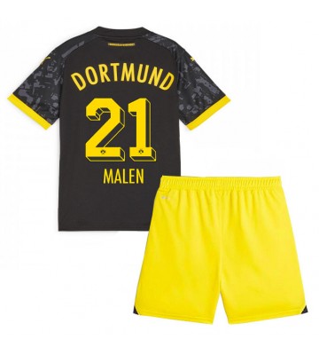 Borussia Dortmund Donyell Malen #21 Borta Kläder Barn 2023-24 Kortärmad (+ Korta byxor)